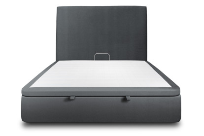 Lit coffre 140x190 cm avec Tête de lit tapissée - Tissu Velours Gris Anthracite