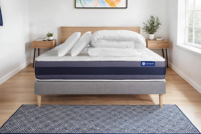 Pack lit complet 180x200 cm - Matelas + Sommier Gris (en kit) + 2 oreillers + Couette - Actimemo Morpho