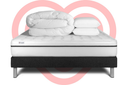 Pack lit complet 140x190 cm - Matelas + Sommier Noir (en kit) + 2 oreillers + Couette - Vital Spa