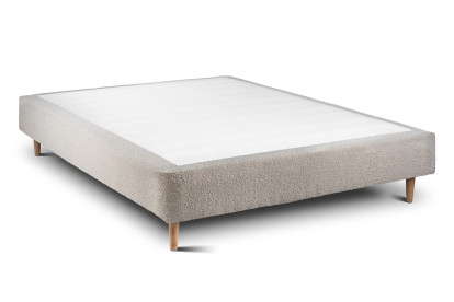 Lit 150x190 cm - Sommier tapissier H35 cm + tête de lit capitonnée - Tissu Bouclette Beige Clair