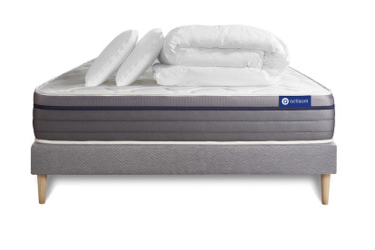 Pack lit complet 140x190 cm - Matelas + Sommier Gris (en kit) + 2 oreillers + Couette - Actilatex Zen