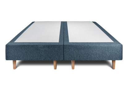 Lit 2x 90x200 cm - Sommier tapissier H35 cm + tête de lit à lignes - Tissu Bouclette Bleu