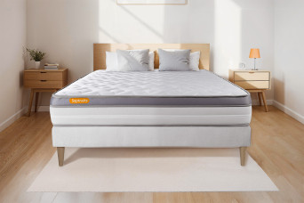 Ensemble Matelas Sommier 140x190 cm - Sommier Blanc (déjà monté) - Memo Zen