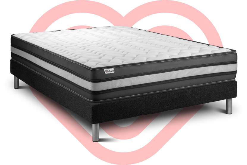 Ensemble Matelas Sommier 140x200 cm - Sommier Noir (déjà monté) - Vital Power Zen