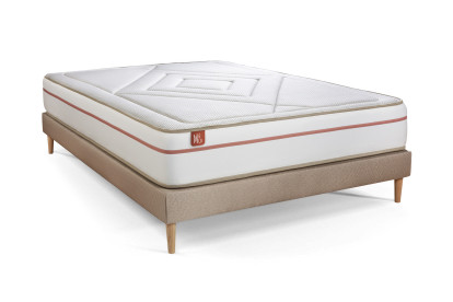 Pack lit complet 160x200 cm - Matelas + Sommier Beige + 2 oreillers + Couette - Le Paisible
