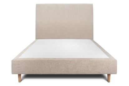 Lit 160x200 cm - Sommier tapissier H35 cm + tête de lit tapissée - Tissu Toile natté Beige Brun