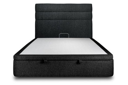 Lit coffre 140x200 cm avec Tête de lit à lignes - Tissu Bouclette Noir