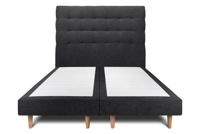 Lit 2x 80x200 cm - Sommier tapissier H29 cm + tête de lit capitonnée - Tissu Toile natté Noir
