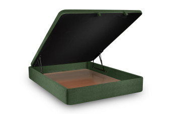 Lit coffre 200x200 cm avec Tête de lit tapissée - Tissu Toile natté Vert Kaki