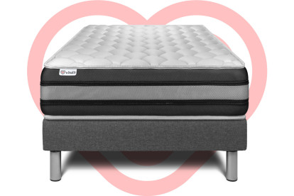 Ensemble Matelas Sommier 90x200 cm - Sommier Gris (déjà monté) - Vitalspring Zen