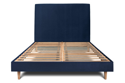 Lit 180x200 cm - Sommier à lattes H29 cm + tête de lit tapissée - Tissu Velours Bleu Océan