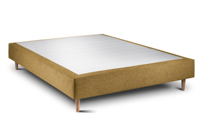 Lit 150x200 cm - Sommier tapissier H35 cm + tête de lit capitonnée - Tissu Toile natté Jaune