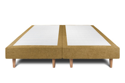 Lit 2x 100x200 cm - Sommier tapissier H29 cm + tête de lit à lignes - Tissu Toile natté Jaune
