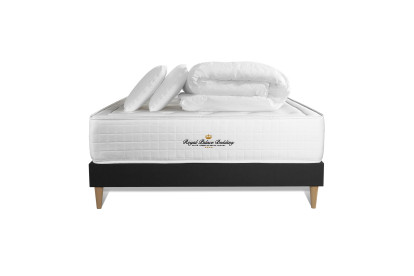 Pack lit complet 140x200 cm - Matelas + Sommier Noir (en kit) + 2 oreillers + Couette - Buckingham