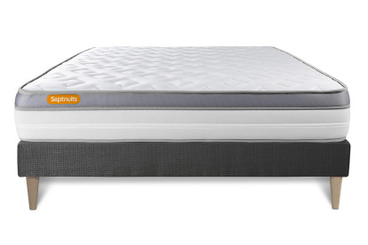Ensemble Matelas Sommier 140x190 cm - Sommier Gris (en kit) - Memo Zen