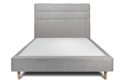 Lit 150x190 cm - Sommier tapissier H35 cm + tête de lit à lignes - Tissu Bouclette Gris