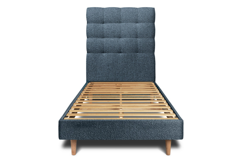 Lit 90x190 cm avec Tête de lit capitonnée - Tissu Bouclette