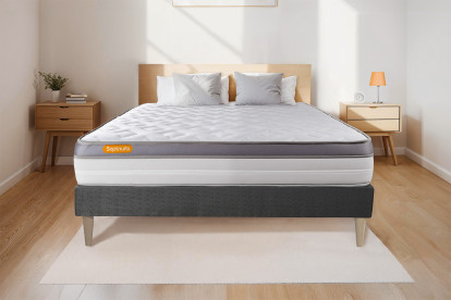 Ensemble Matelas Sommier 140x200 cm - Sommier Gris (déjà monté) - Memo Zen