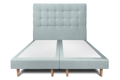 Lit 2x 90x200 cm - Sommier tapissier H29 cm + tête de lit capitonnée - Tissu Velours Gris Bleuté