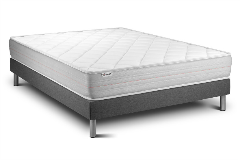 Ensemble Matelas Sommier 140x200 cm - Sommier Gris (déjà monté) - Vitalmemo