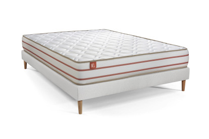 Pack lit complet 160x200 cm - Matelas + Sommier Blanc + 2 oreillers + Couette - Le Doux