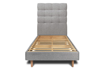 Lit 90x200 cm - Sommier à lattes H29 cm + tête de lit capitonnée - Tissu Bouclette Gris
