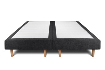 Lit 2x 90x200 cm - Sommier tapissier H29 cm + tête de lit à lignes - Tissu Toile natté Noir