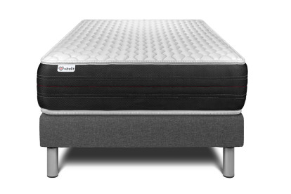Ensemble Matelas Sommier 90x190 cm - Sommier Gris (déjà monté) - Vitalspring