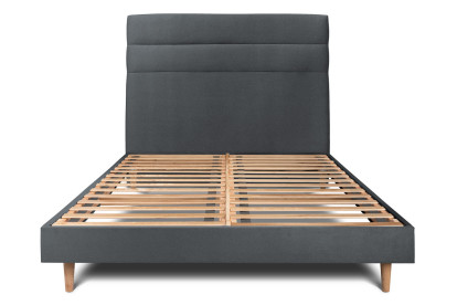 Lit 160x200 cm - Sommier à lattes H29 cm + tête de lit à lignes - Tissu Velours Gris Anthracite