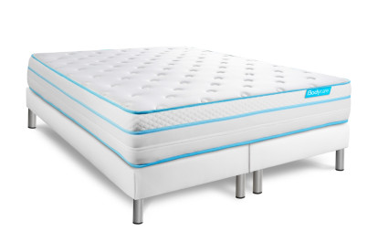 Pack lit complet 160x200 cm - Matelas + 2 Sommiers Blancs + 2 oreillers + Couette - Bodyzone+