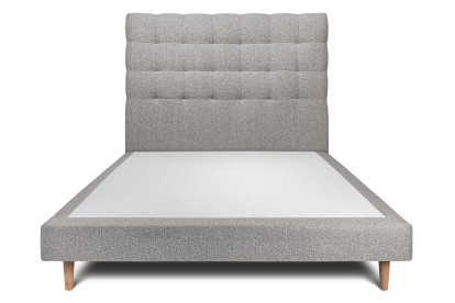 Lit 150x190 cm - Sommier tapissier H29 cm + tête de lit capitonnée - Tissu Bouclette Gris