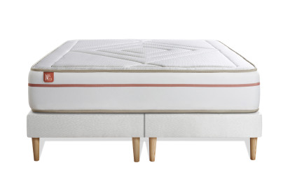 Pack lit complet 160x200 cm - Matelas + 2 Sommiers Blancs + 2 oreillers + Couette - Le Paisible
