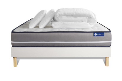 Pack lit complet 160x200 cm - Matelas + Sommier Blanc (en kit) + 2 oreillers + Couette - Actiflex Pur