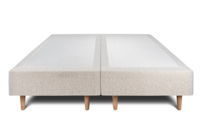 Lit 2x 90x200 cm - Sommier tapissier H35 cm + tête de lit à lignes - Tissu Bouclette Beige Clair