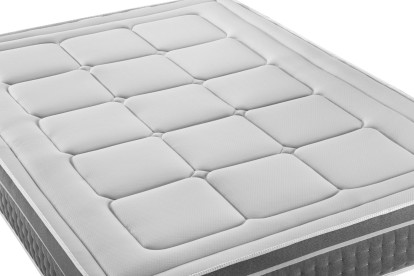 Pack lit complet 180x200 cm - Matelas + Sommier Gris (en kit) + 2 oreillers + Couette - Trente