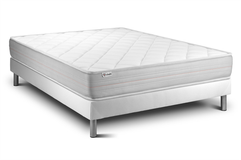 Ensemble Matelas Sommier 160x200 cm - Sommier Blanc (en kit) - Vitalmemo