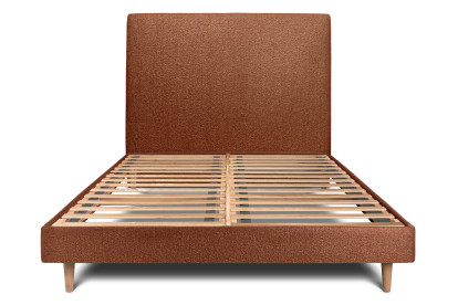 Lit 140x200 cm - Sommier à lattes H29 cm + tête de lit tapissée - Tissu Bouclette Terracotta