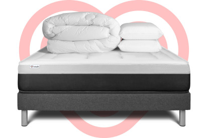 Pack lit complet 140x190 cm - Matelas + Sommier Gris (en kit) + 2 oreillers + Couette - Vital Form