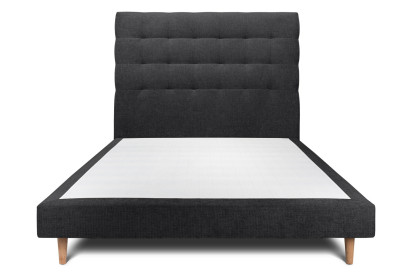Lit 140x200 cm - Sommier tapissier H29 cm + tête de lit capitonnée - Tissu Toile natté Noir