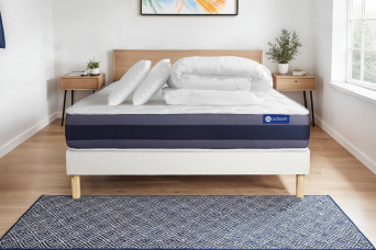 Pack lit complet 160x200 cm - Matelas + Sommier Blanc (en kit) + 2 oreillers + Couette - Actimemo Morpho