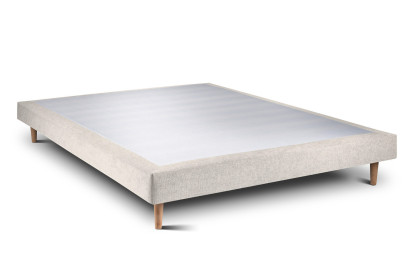 Lit 135x190 cm - Sommier tapissier H29 cm + tête de lit capitonnée - Tissu Toile natté Beige Clair