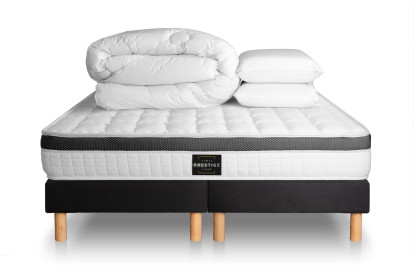 Pack lit complet 160x200 cm - Matelas + 2 Sommiers noirs + 2 oreillers + Couette - Supérieur