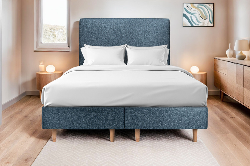 Lit 2x90x200 cm avec Tête de lit tapissée - Tissu Bouclette