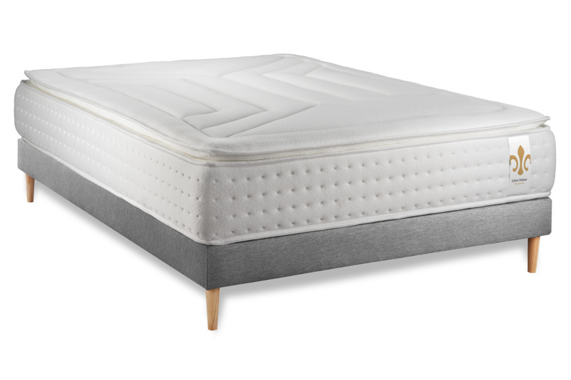 Ensemble Matelas Sommier 140x190 cm - Sommier Gris (déjà monté) - Vingt-Quatre PLUS