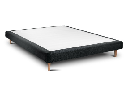 Lit 160x200 cm - Sommier tapissier H29 cm + tête de lit à lignes - Tissu Bouclette Noir