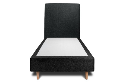 Lit 90x190 cm - Sommier tapissier H35 cm + tête de lit tapissée - Tissu Bouclette Noir
