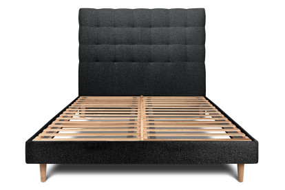 Lit 150x190 cm - Sommier à lattes H29 cm + tête de lit capitonnée - Tissu Bouclette Noir