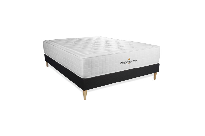 Pack lit complet 160x200 cm - Matelas + Sommier Noir (en kit) + 2 oreillers + Couette - Buckingham