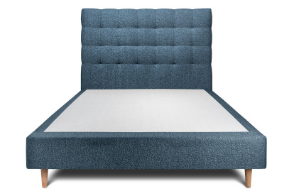 Lit 140x190 cm - Sommier tapissier H35 cm + tête de lit capitonnée - Tissu Bouclette Bleu