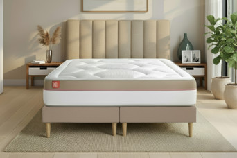Pack lit complet 180x200 cm - Matelas + 2 Sommiers Beiges + 2 oreillers + Couette - Le Cosy